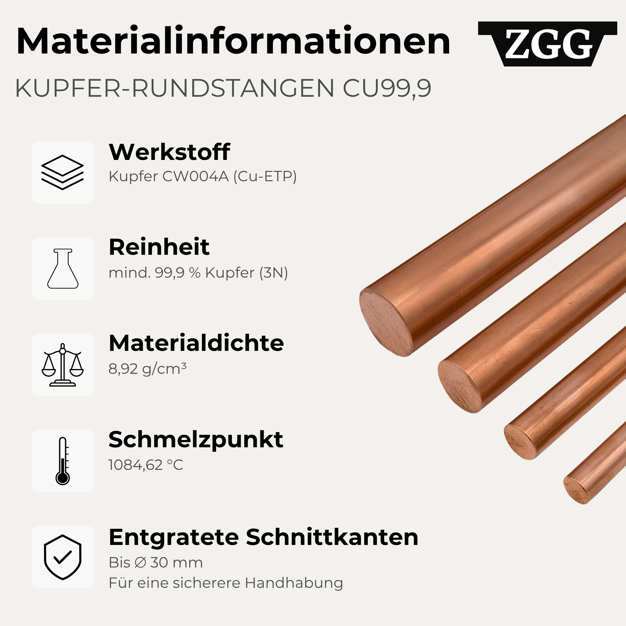 Kupfer Cu99,9 Rundstangen – Bild 2